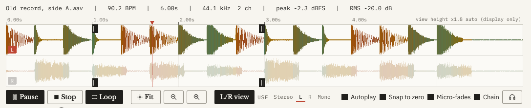 Stereo view: the left lane bright and selected, the right lane dimmed