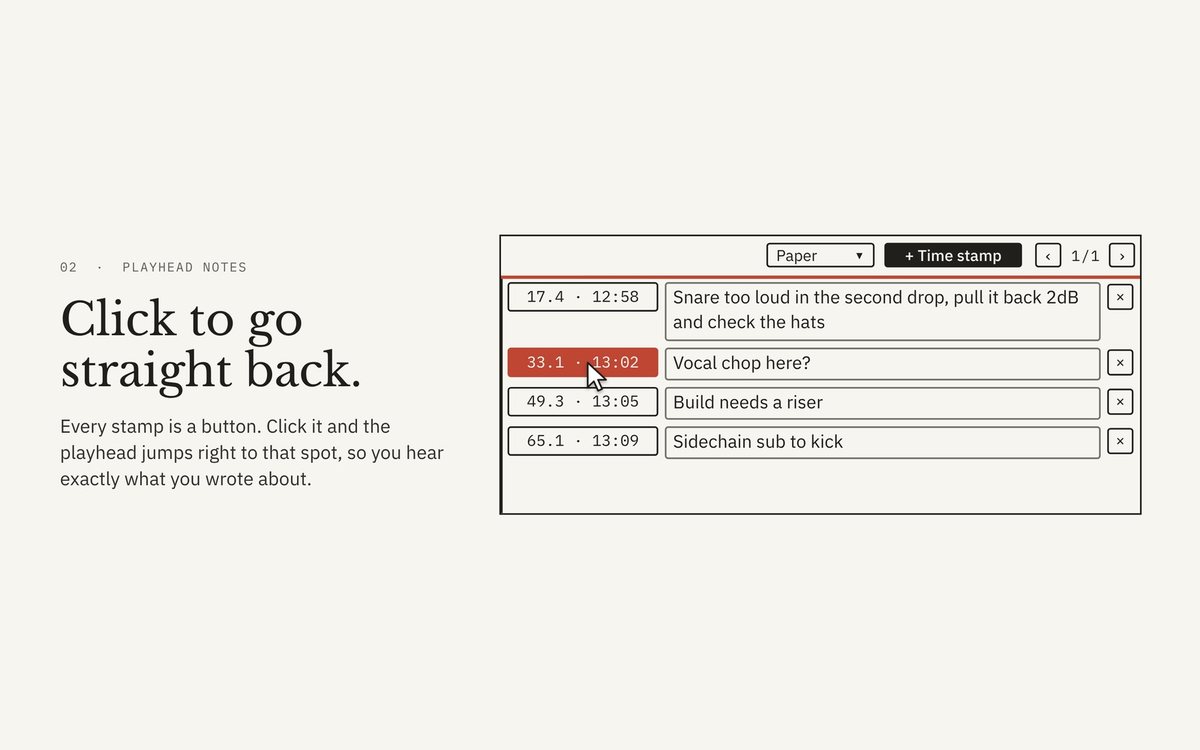 Click to go straight back: every stamp is a button that jumps the playhead to that spot