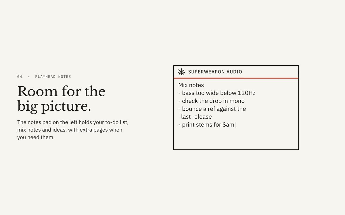Room for the big picture: a notes pad for to-do lists, mix notes and ideas