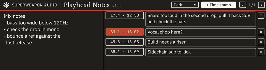 Playhead Notes in the Dark theme