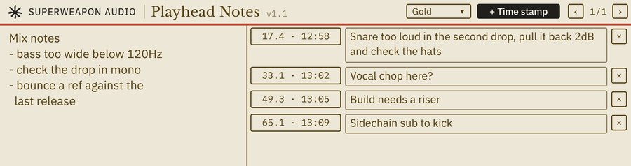 Playhead Notes in the Gold theme