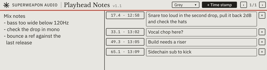 Playhead Notes in the Grey theme