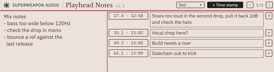 Playhead Notes in the Red theme