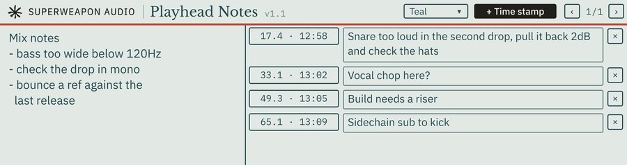 Playhead Notes in the Teal theme